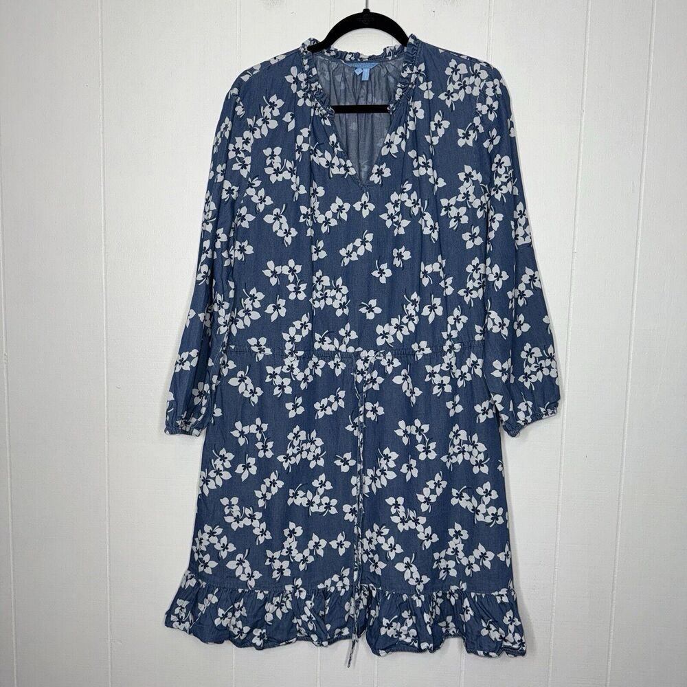 Draper James Women’s Floral Chambray Mini Dress Long Sleeve Size XXL